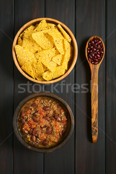 Chili tortilla chips shot kommen gedroogd Stockfoto © ildi