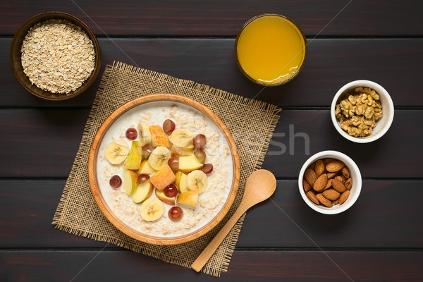 Stock foto: Haferflocken · frischen · Früchte · Trauben · Apfel · Bananen