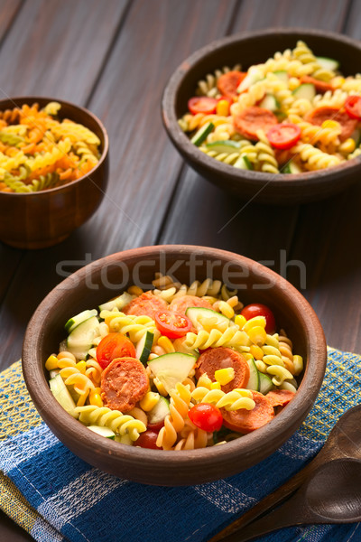Pasta ensalada hortalizas salchicha dos rústico Foto stock © ildi