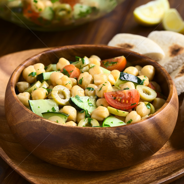 Stockfoto: Salade · groene · olijven · komkommer · peterselie