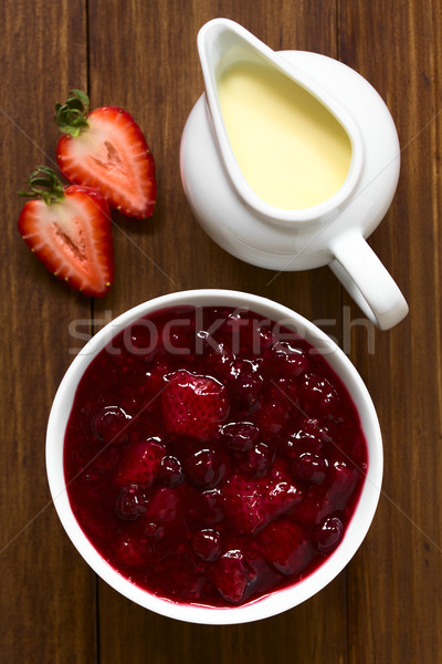 Stockfoto: Rood · bes · dessert · vla · pudding · aardbei