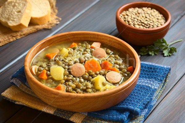 ストックフォト: スープ · 木製 · ボウル · ジャガイモ · ニンジン