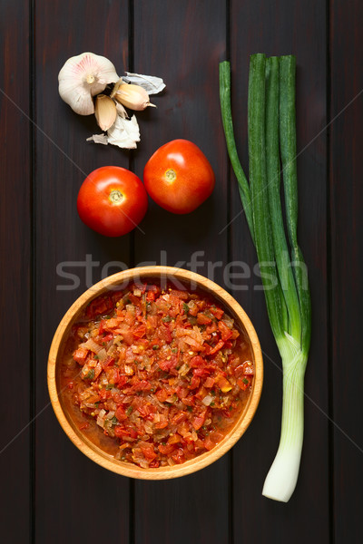 Foto stock: Molho · tiro · salsa · cozinhado · cebola · tomates