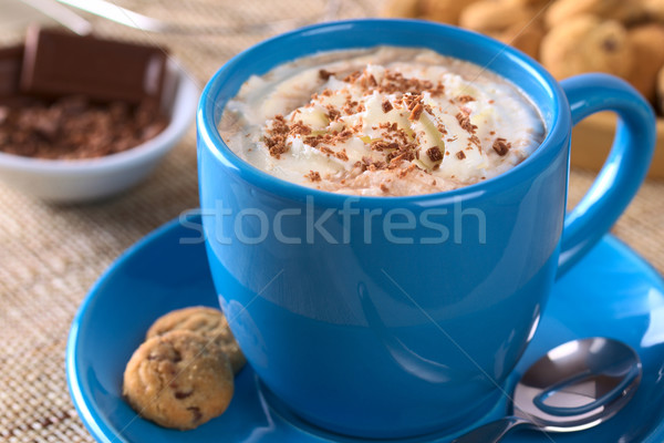 горячий шоколад взбитые сливки шоколадом синий Кубок Cookies Сток-фото © ildi