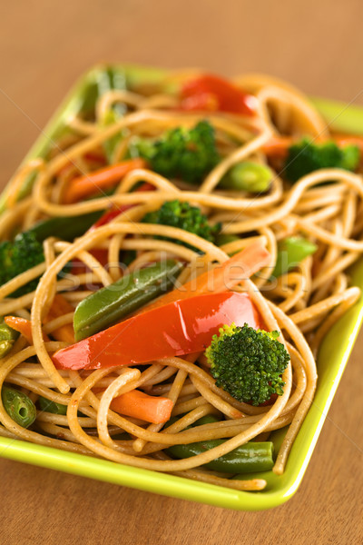 Zöldség tészta keverés spagetti szelektív fókusz fókusz Stock fotó © ildi