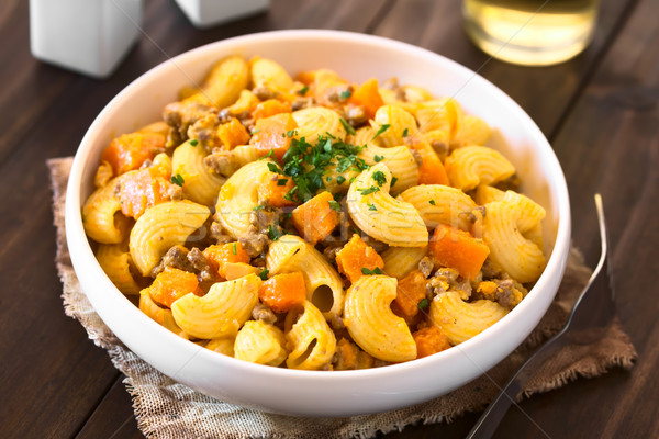 Macaroni Pasta with Pumpkin and Mincemeat Stock photo © ildi