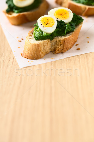 Crostini with Spinach and Quail Egg Stock photo © ildi