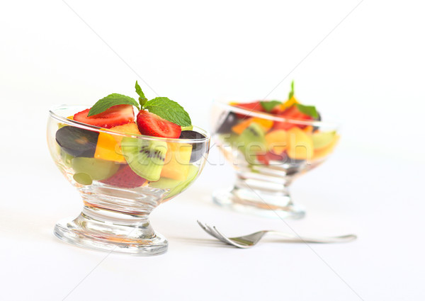Foto stock: Ensalada · de · fruta · vidrio · tazón · fruta · fresca · ensalada · fresa