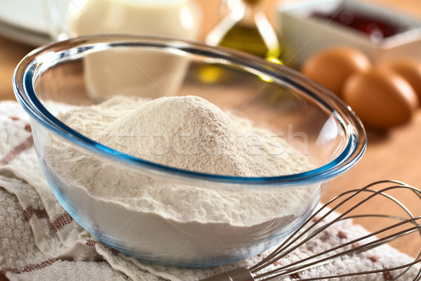 Naleśniki pszenicy mąka szkła puchar mleka Zdjęcia stock © ildi