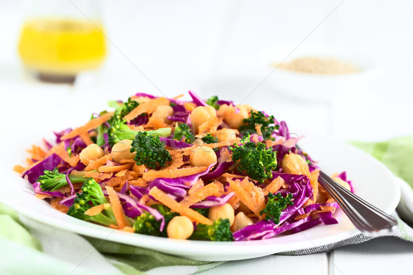 Red Cabbage, Chickpea, Carrot and Broccoli Salad Stock photo © ildi