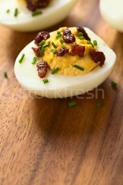 Jaj boczek szczypiorek naturalne światło selektywne focus skupić Zdjęcia stock © ildi
