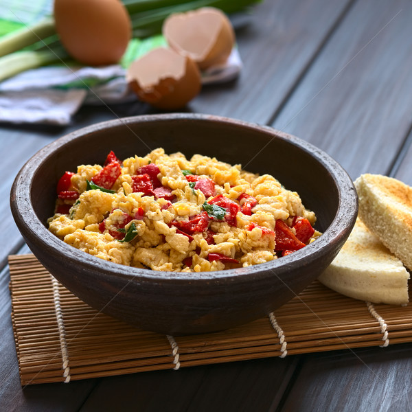 Scrambled Eggs with Red Pepper and Green Onion Stock photo © ildi