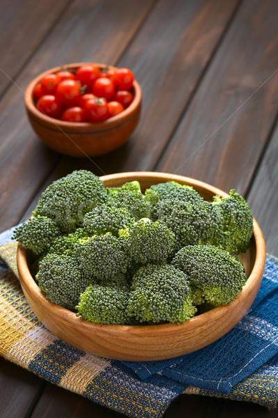Stok fotoğraf: Brokoli · taze · ahşap · çanak · kiraz · domates