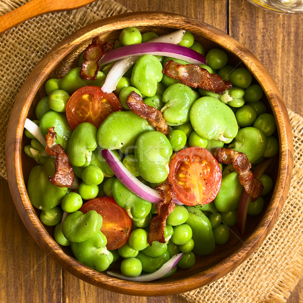 Broad Bean, Pea, Tomato, Onion and Bacon Salad Stock photo © ildi