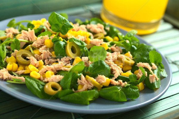 Stock photo: Tuna Sweetcorn and Olive Salad