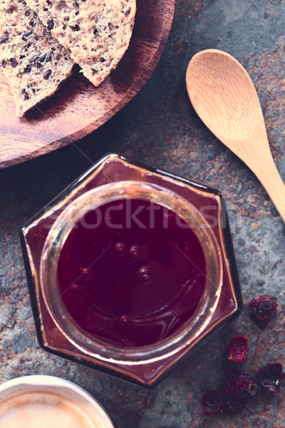 Stieg hip Marmelade hausgemachte jar Scheiben Stock foto © ildi