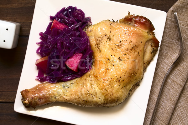 Roasted Chicken Thigh with Braised Red Cabbage Stock photo © ildi
