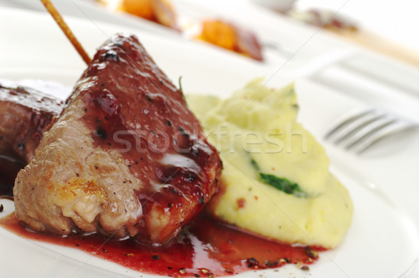 Meat, Red Sauce, Mashed Potato Stock photo © ildi