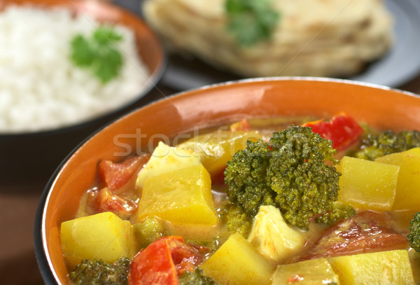 Delicious Indian Curry with Rice and Chapati Stock photo © ildi
