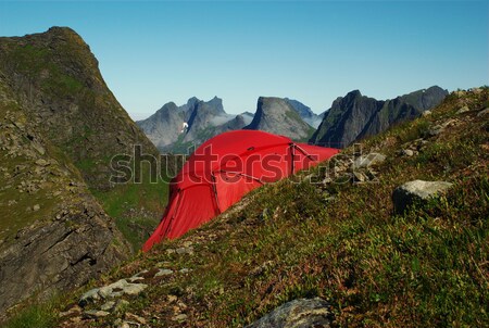 Tent in the Mountains of the Lofoten, Norway Stock photo © ildi
