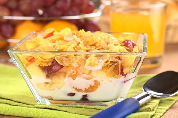 Fresh Fruits with Corn Flakes and Milk Stock photo © ildi