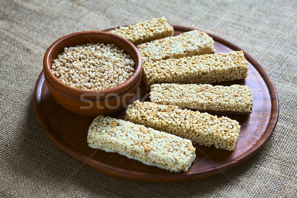 Stock photo: Quinoa Cereal Bars and Popped Quinoa Seeds