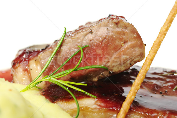 Frischen Rosmarin Fleisch rot Soße Kartoffeln Stock foto © ildi