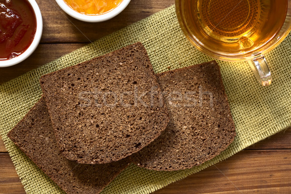 Foto stock: Oscuro · centeno · pan · rebanadas · fresa · naranja