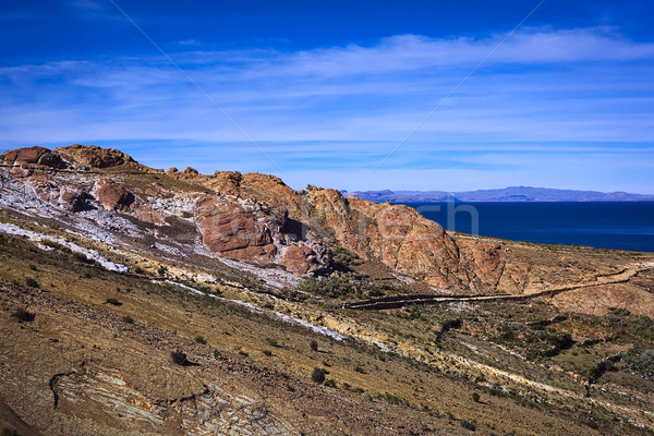 Rocky Hillside with Path on Isla del Sol in Lake Titicaca, Bolivia  Stock photo © ildi