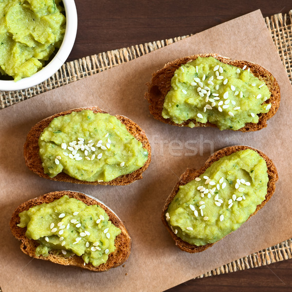 Bread with Green Pea Spread and Sesame Seeds Stock photo © ildi