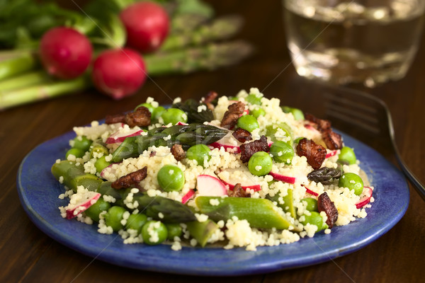 Stockfoto: Couscous · asperges · radijs · spek · salade · vers