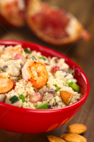 Couscous with Shrimp, Mushroom, Almond and Pomegranate Stock photo © ildi