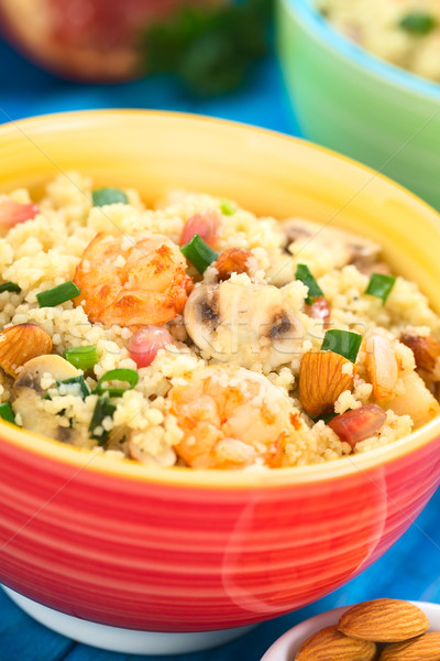 Couscous with Shrimp, Mushroom, Almond and Pomegranate Stock photo © ildi