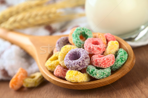 Stock photo: Colorful Cereal Loops with Different Fruit Flavour