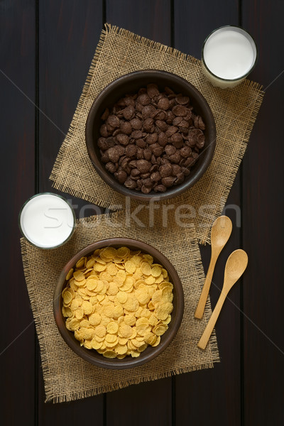 Chocolate and Simple Corn Flakes Breakfast Cereal Stock photo © ildi