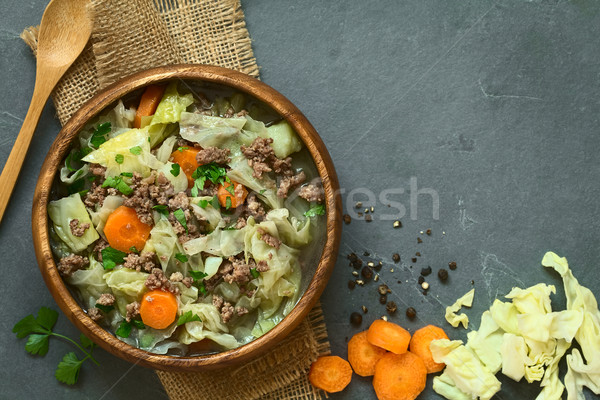 Savoy Cabbage, Carrot, Potato, Mincemeat Stew or Soup Stock photo © ildi