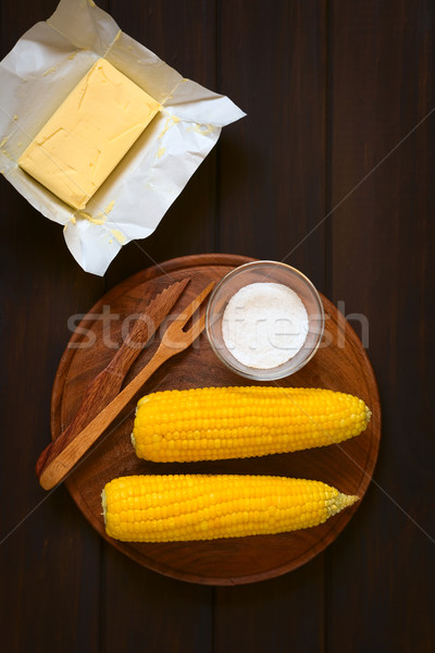 Cooked Sweet Corn with Salt and Butter Stock photo © ildi