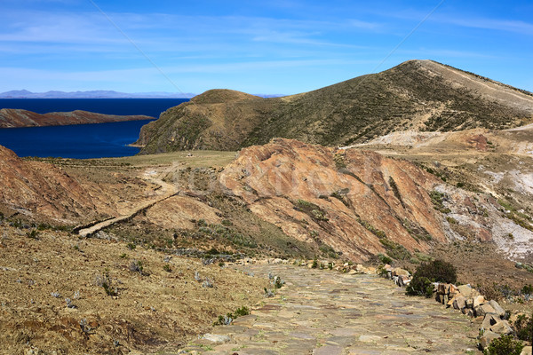 Stockfoto: Eiland · zon · meer · Bolivia · pad · leidend