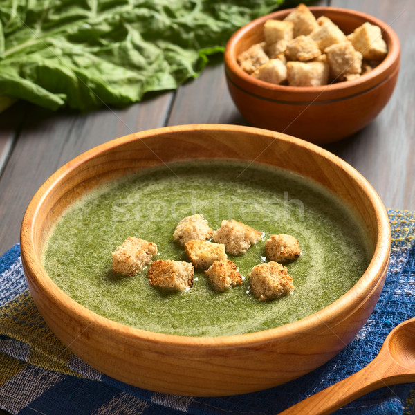 Cream of Chard Soup with Croutons Stock photo © ildi