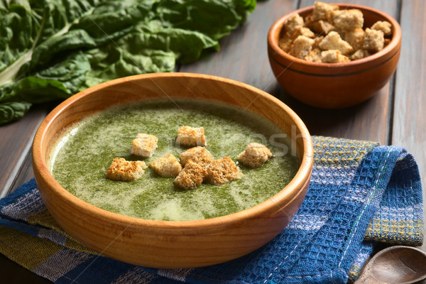 Cream of Chard Soup with Croutons Stock photo © ildi