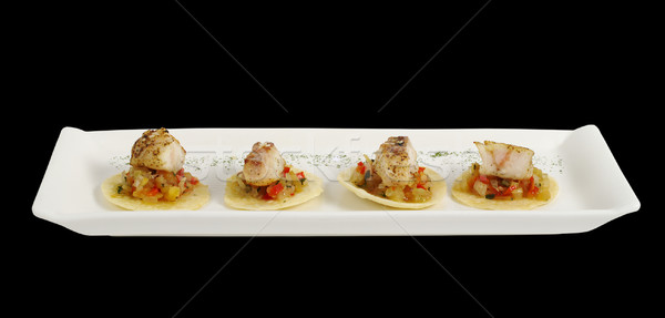 Foto d'archivio: Antipasto · pesce · chip · nero · pezzi · tonno