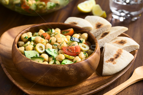 Stockfoto: Salade · groene · olijven · komkommer · peterselie