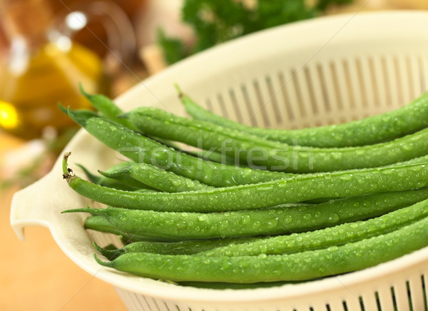 Fresh Raw Green Beans in Strainer Stock photo © ildi