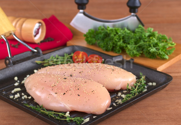 Stock photo: Raw Chicken Breast in Frying Pan  
