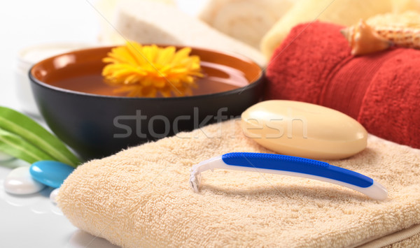 Disposable Shaver on Towel with Soap Stock photo © ildi