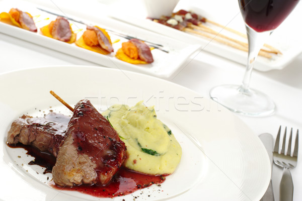 Meat with Red Sauce and Mashed Potato Stock photo © ildi