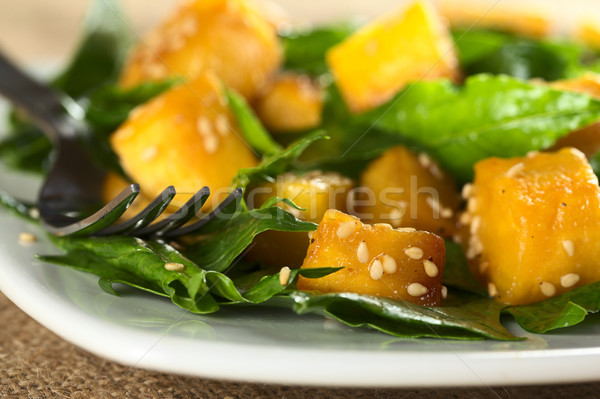 Sütőtök spenót saláta sült szezám szelektív fókusz Stock fotó © ildi