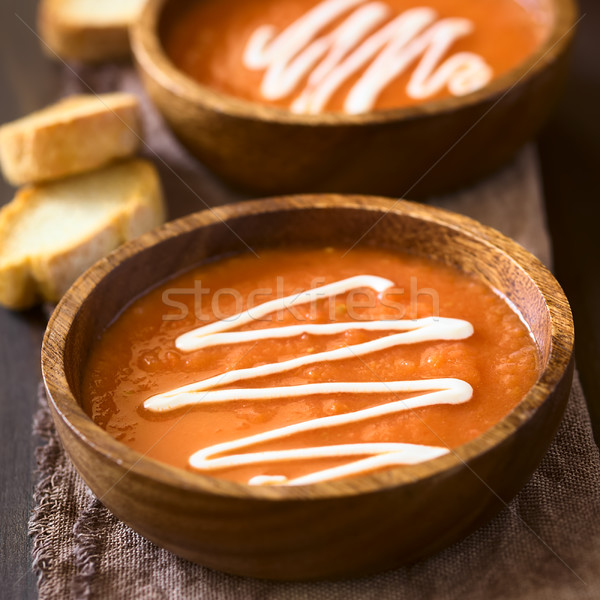 Creme sopa de tomate caseiro fresco servido Foto stock © ildi