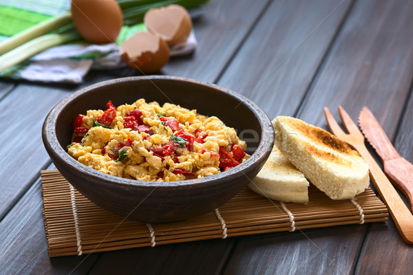 Scrambled Eggs with Red Pepper and Green Onion Stock photo © ildi