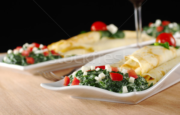 Stock photo: Crepes with Spinach, Tomatoes and Cheese